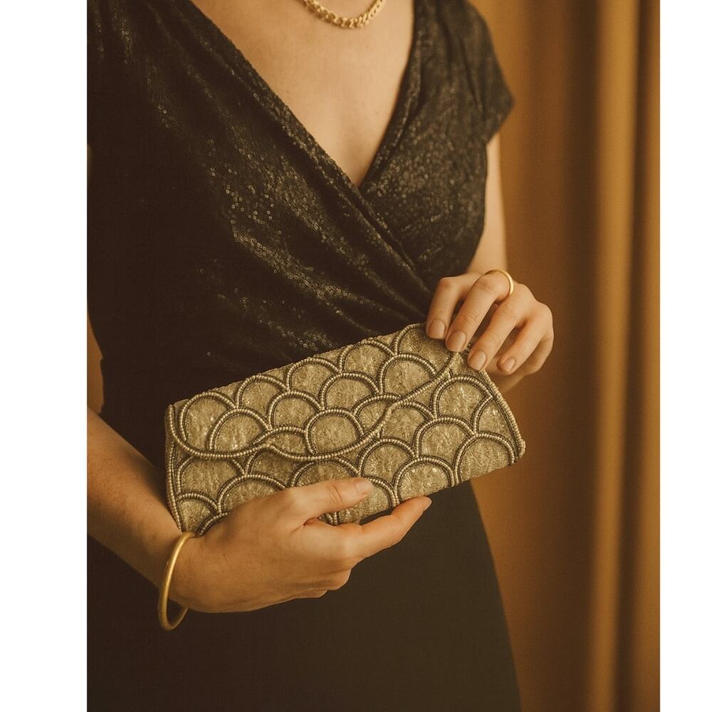 Vintage 1950s David's Imports Beaded Sequin Clutch Handbag